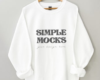 Gildan 18000 Mockup | Gildan White Sweatshirt Mockup | Sweatshirt Flatlay Mockup | Hanger Mockup | Simple Mockup