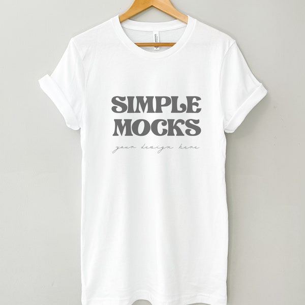 Bella Canvas 3001 Mockup | Bella Canvas White T Shirt Mockup | Bella Canvas 3001 Flat Lay Mockup | Hanger Mockup | Spring Mockup