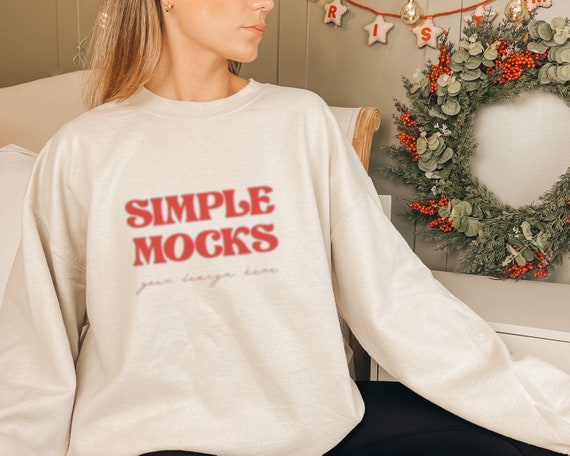 Christmas Gildan 18000 Mockup | Gildan Sand Sweatshirt Mockup | Sweatshirt Model Mockup | Christmas Mockup| Holiday Mockup | Simple Mockup