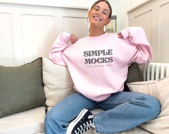 Gildan 18000 Mockups, Gildan Pink Sweatshirt Mockup, Gildan 18000 Mockups Pink, Gildan Pink, 18000 Pink Crewneck | Simple Mockup