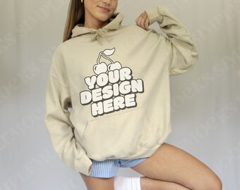 Gildan 18500 Mockup | Gildan Sand Hoodie Mockup | Sweatshirt Model Mockup | Gildan Sand | 18500 Sand | Gildan Hoodie | Simple Mockup