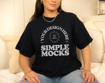 Gildan 5000 Mockup Gildan Black T Shirt Mockup Gildan 5000 Model Mockup Black T-shirt Mockup Black Oversized Gildan 5000 Mockup