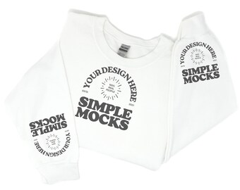Gildan 18000 Sleeve Mockup | Gildan White Flat Lay Sweatshirt Mockup | Sweatshirt Mock | Gildan White | Simple 18000 Mock Up