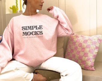 Gildan 18000 Mockups, Gildan Pink Sweatshirt Mockup, Gildan 18000 Mockups Pink, Gildan Pink, 18000 Pink Crewneck | Simple Mockup