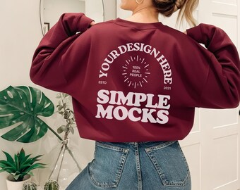 Gildan 18000 Maroon Mockup: Back of Sweater Mock