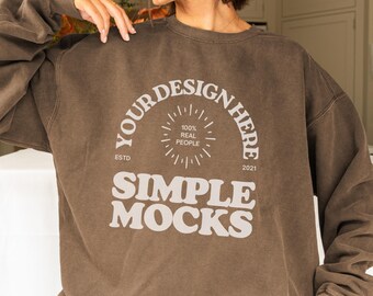 Comfort Colors C1566 Espresso Sweatshirt Mockup, CC 1566 Brown Crewneck Mock-up, Halloween Fall Comfort Colors Real Model Mock