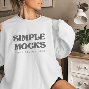 Gildan 18000 Mockup | Gildan White Sweatshirt Mockup | Sweatshirt Model Mockup | Gildan White | 18000 White | Simple Mockup