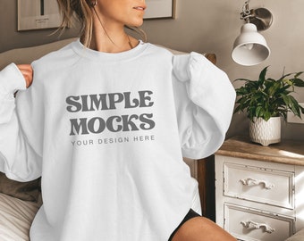 Gildan 18000 Mockup | Gildan White Sweatshirt Mockup | Sweatshirt Model Mockup | Gildan White | 18000 White | Simple Mockup