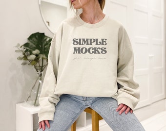 Gildan 18000 Mockup | Gildan Sand Sweatshirt Mockup | Sweatshirt Model Mockup | Gildan Sand | 18000 Sand | Simple Mockup