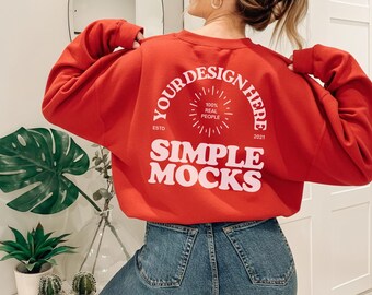 Gildan 18000 Red Christmas Mockup: Back of Sweater Mock