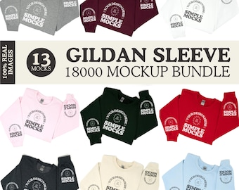 Gildan 18000 Sleeve Mockup Bundle, 13 Flatlay Sweatshirt Mockups All Colours, Crewneck Mock Pack, Digital Download