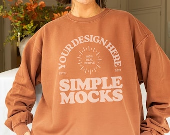Comfort Colors C1566 Yam Sweatshirt Mockup, CC 1566 Orange Crewneck Fall Mock-up, Halloween Mockup, Real Model Mock