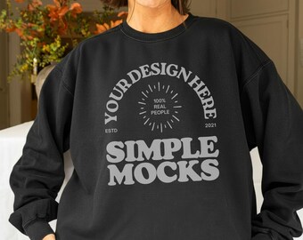 Comfort Colors C1566 Black Sweatshirt Mockup, CC 1566 Grey Crewneck Mock-up,  Real Model Mock