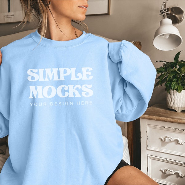 Gildan 18000 Mockup | Gildan Blue Sweatshirt Mockup | Sweatshirt Model Mockup | Gildan Light Blue | 18000 Light Blue | Simple Mockup