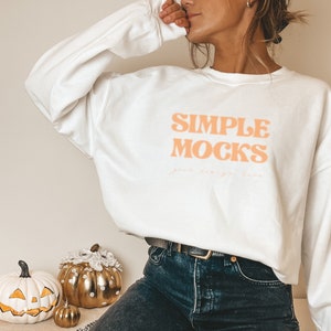 Gildan 18000 Mockup | Gildan White Sweatshirt Mockup | Sweatshirt Model Mockup | Simple Mockup | Halloween Mockup | Fall Mockup