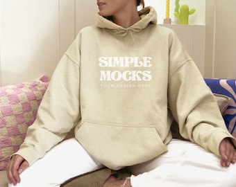 Gildan 18500 Mockup, Gildan Sand Hoodie Mockup, Gildan 18500 Mockups Sand, Gildan Sand, 18500 Sand Hoody | Simple Mockup