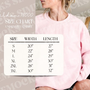 Gildan 18000 Size Chart | Size Chart Mockup Sweatshirt | Sizing Gildan 18000 | Unisex Size Chart | Mockup Sweatshirt Sizing | Model Mockup