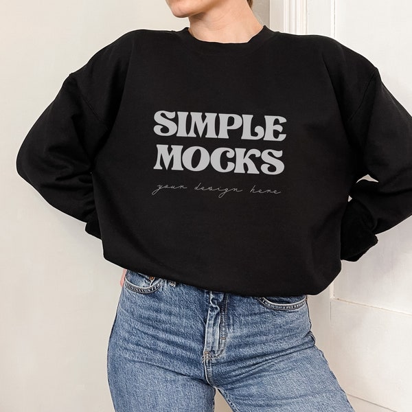 Gildan 18000 Mockup | Gildan Black Sweatshirt Mockup | Sweatshirt Model Mockup | Simple Mockup