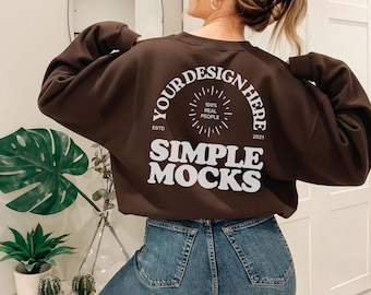 Gildan 18000 Mockup, G180 Mockup, Gildan 18000 Back Mockup, Gildan Chocolate Brown Sweatshirt Mockup, Real Model Mockup,Back of Shirt Mockup