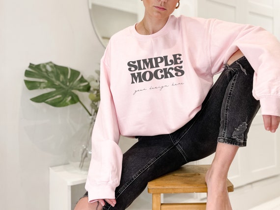 Gildan 18000 Mockup | Gildan Light Pink Sweatshirt Mockup | Sweatshirt Model Mockup | Gildan Light Pink | Simple Mockup