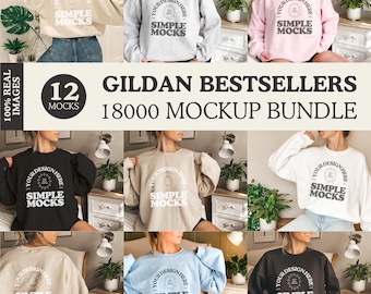 Pacote de mock-up Gildan 18000 Pacote de mock-up de moletom Pacote de mock-up de gola redonda Gildan 18000