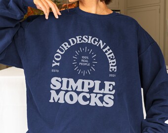 Comfort Colors C1566 Navy Sweatshirt Mockup, CC 1566 Navy Blue Crewneck Mock-up, Halloween Fall Comfort Colors Real Model Mock