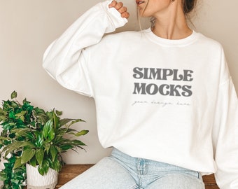 Gildan 18000 Mockup | Gildan White Sweatshirt Mockup | Sweatshirt Model Mockup | Simple Mockup