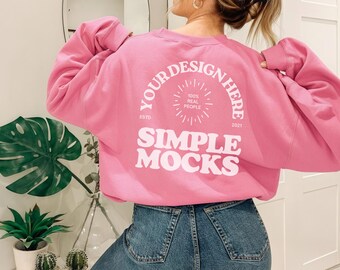 Gildan 18000 Azalea Pink Mockup: Back of Sweater Mock