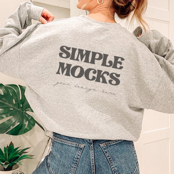 Gildan 18000 Mockup | Gildan 18000 Back Mockup | Gildan Grey Sweatshirt Mockup | Grey Gildan 18000 | Model Mockup | Back of Shirt Mockup