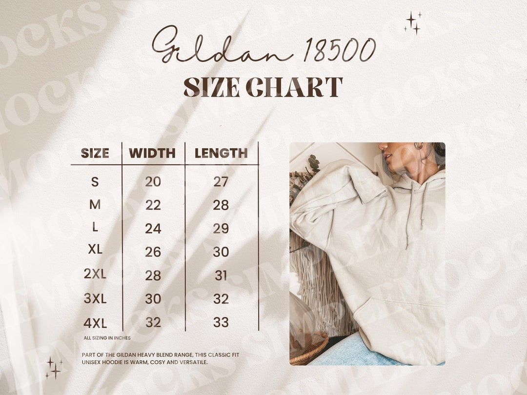 Gildan 18500 Size Chart Size Chart Mockup Hooded Sweatshirt Sizing