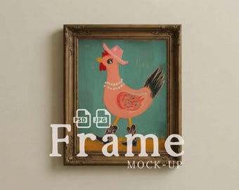 Wall Art Frame Mockup PSD, Antique Gold Ornate Frame Mockup, Vintage Picture Frame Smart Object, Digital Download