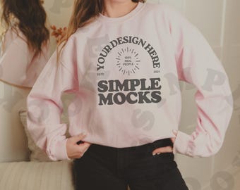 Gildan 18000 Mockup | Gildan Light Pink Sweatshirt Mockup | Sweatshirt Model Mockup | Gildan Pink | 18000 Light Pink | Simple Mockup
