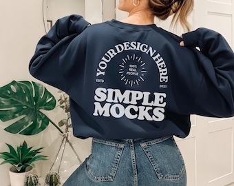 Gildan 18000 Navy Mockup: Back of Sweater Mock
