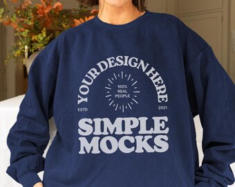 Comfort Colors C1566 Navy Sweatshirt Mockup, CC 1566 Navy Blue Crewneck Mock-up, Halloween Fall Comfort Colors Real Model Mock