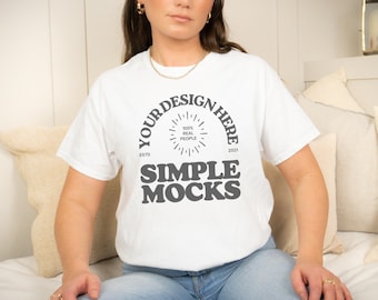 Gildan 5000 Mockup Gildan White T Shirt Mockup Gildan 5000 Model Mockup White T-shirt Mockup | Simple Mockup