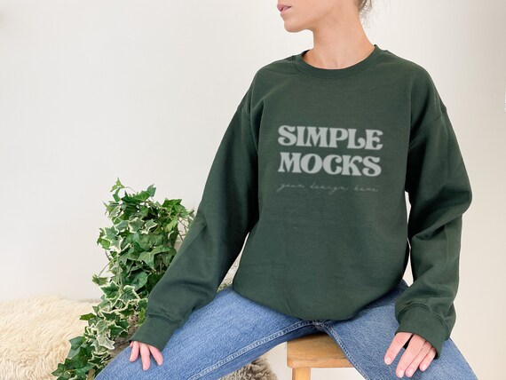 Gildan 18000 Mockup | Gildan Forest Green Sweatshirt Mockup | Sweatshirt Model Mockup | Gildan Green | Oversized | Simple Mockup