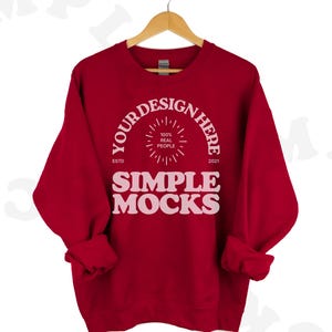 Gildan 18000 Sleeve Mockup | Gildan Antique Cherry Sweatshirt Mockup | Sweatshirt Flatlay Mock | Hanger Mockup | Holiday Red Mockup