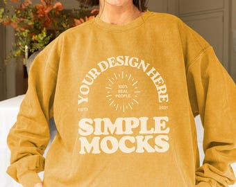 Comfort Colors C1566 Mustard Sweatshirt Mockup, CC 1566 Mustard Yellow Crewneck Mock-up, Halloween Fall Comfort Colors Real Model Mock