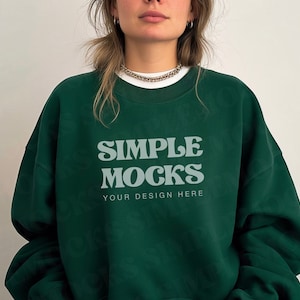 Gildan 18000 Mockup Gildan Forest Green Sweatshirt Mockup Sweatshirt Model Mockup Gildan Green Oversized Simple Mockup image 1