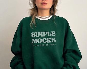 Gildan 18000 Mockup | Gildan Forest Green Sweatshirt Mockup | Sweatshirt Model Mockup | Gildan Green | Oversized | Simple Mockup