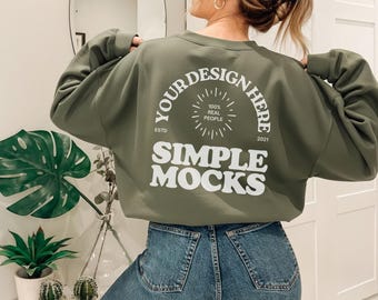 Gildan 18000 Military Green Mockup: Back of Sweater Mock