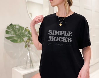 Bella Canvas 3001 Mockup | Bella Canvas Black T Shirt Mockup | Oversized Bella Canvas 3001 Model Mockup | Black Shirt Mockup