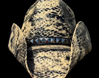 Sombrero vaquero de paja con estampado de pitón y serpiente para hombre y mujer - Pintado a mano - Perfecto para regalos, fiestas, festivales y actividades al aire libre