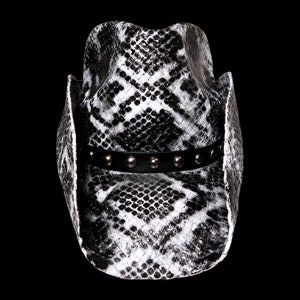 Snakeskin Straw Cowboy Hat for Men and Women - Hand-Painted - Perfect for Gifts, Parties, Festivals, and Outdoors (White) w/Hat Band