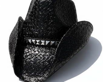 Black Gloss Cowboy Hat for Men and Women - Hand-Painted - Perfect for Gifts, Parties, Festivals & Outdoors