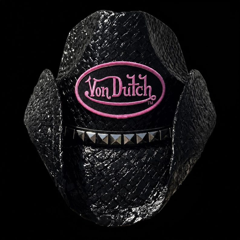 PRE-ORDER JUNE 2026 Custom Von Dutch Gloss Black Straw Cowboy Hat with Hat band image 1