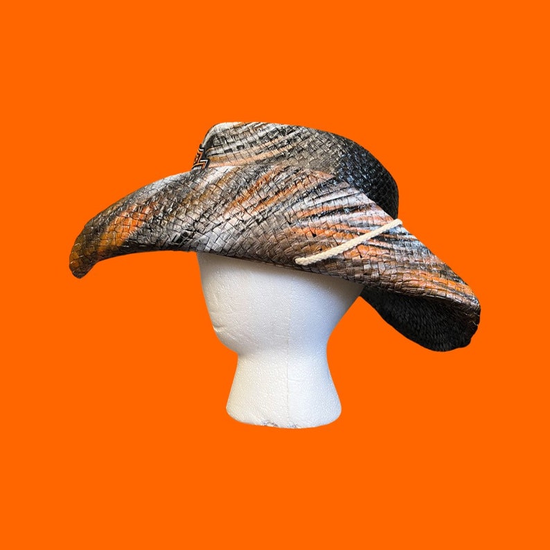 Harley Davidson Custom Painted Straw Cowboy Hat With Patch and Studded