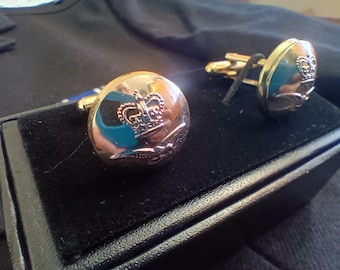 Beautiful Genuine RAF 17mm Gold Coloured Polished ERII Tunic Button Cufflinks. Handmade In The UK