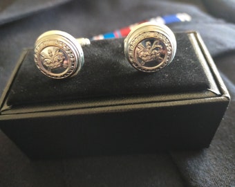 Prison Service Scotland. Rare & Historic Genuine Queen's Crown Tunic Button Cufflinks. Handmade UK