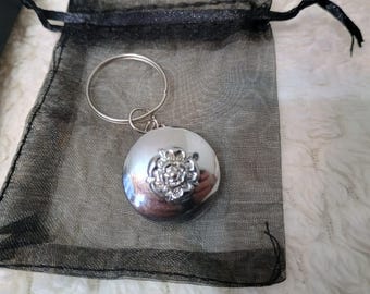 West Yorkshire Fire Service Tunic Button Keyring. Handmade in the UK. Comes with gift bag and box.